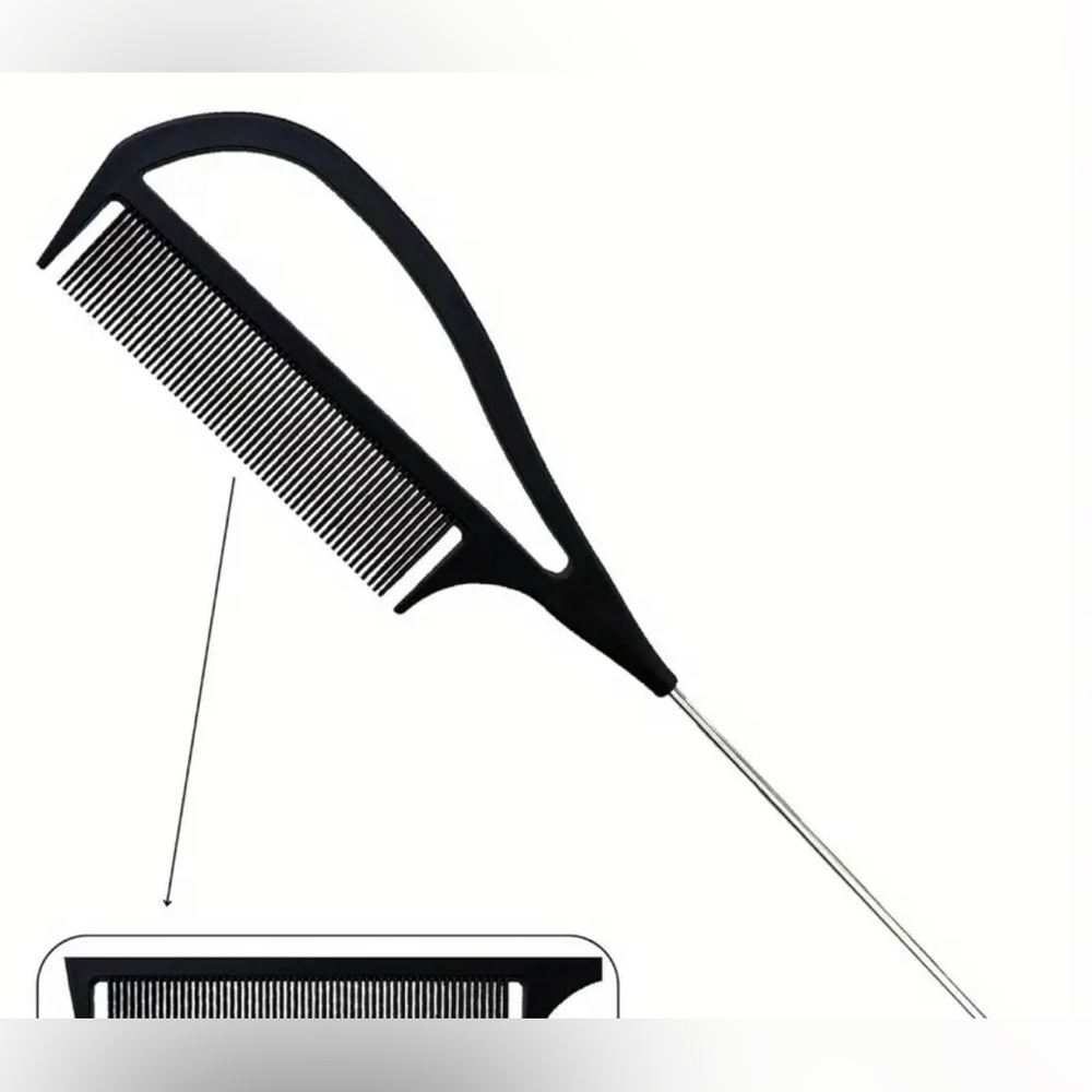 NWT ✨🪮Carbon Fiber Professional Styling Comb - Long Tail Metal Pick/Handle 💖